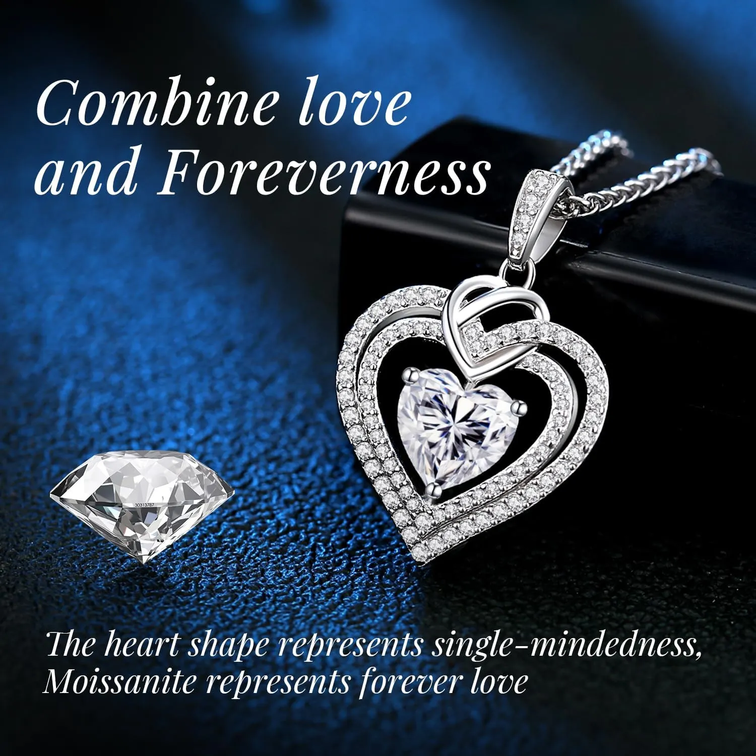 OOBEE Sparkling Love Heart Moissanite Necklaces for Women, D Color VVS Moissanite 925 Sterling Silver Fine Jewelry, Ideal Birthday Anniversary Christmas Gift for Women Wife Mom Girlfriend