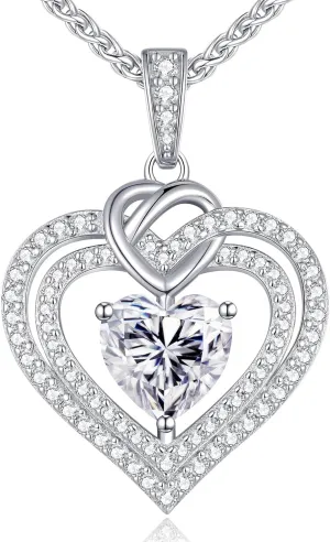 OOBEE Sparkling Love Heart Moissanite Necklaces for Women, D Color VVS Moissanite 925 Sterling Silver Fine Jewelry, Ideal Birthday Anniversary Christmas Gift for Women Wife Mom Girlfriend