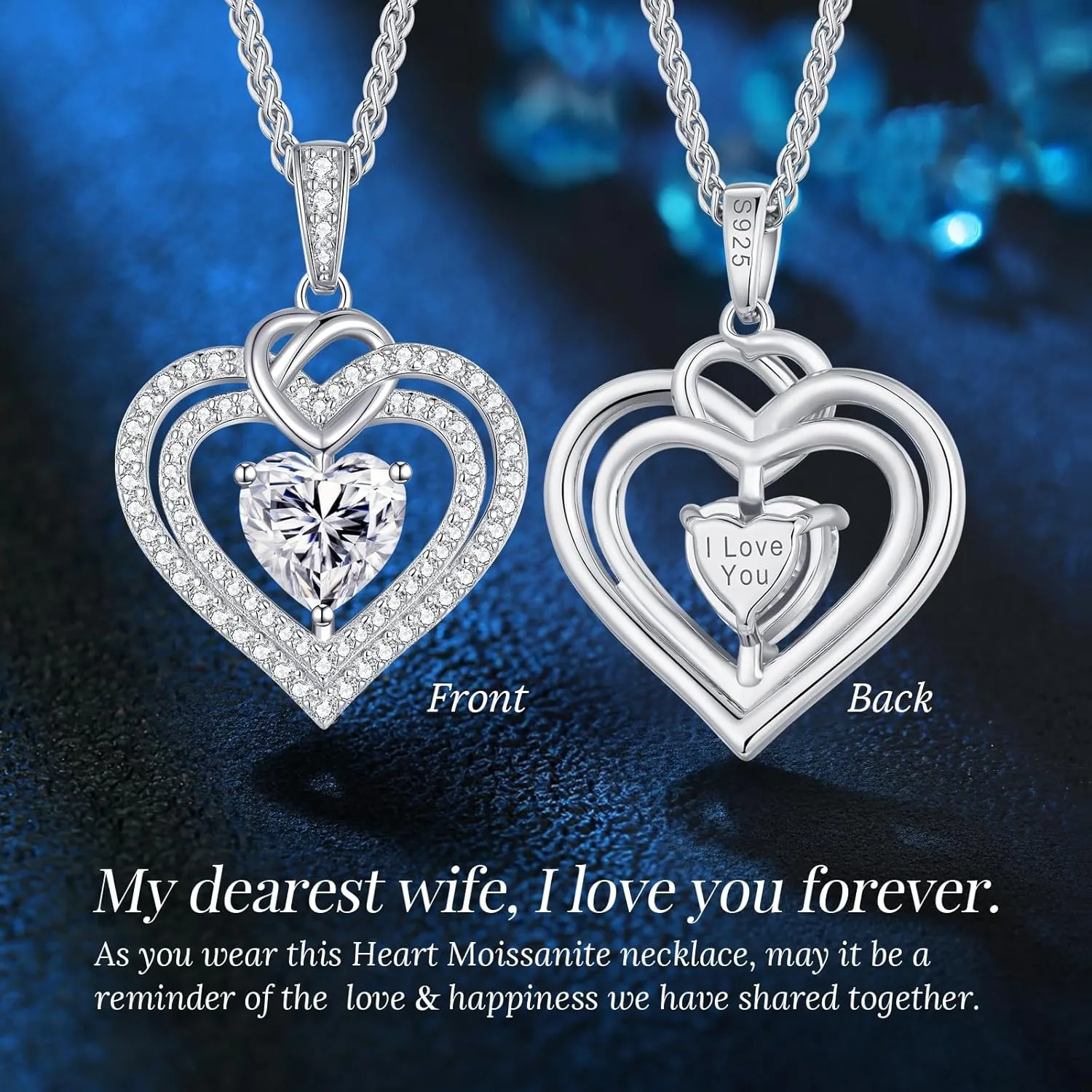 OOBEE Sparkling Love Heart Moissanite Necklaces for Women, D Color VVS Moissanite 925 Sterling Silver Fine Jewelry, Ideal Birthday Anniversary Christmas Gift for Women Wife Mom Girlfriend