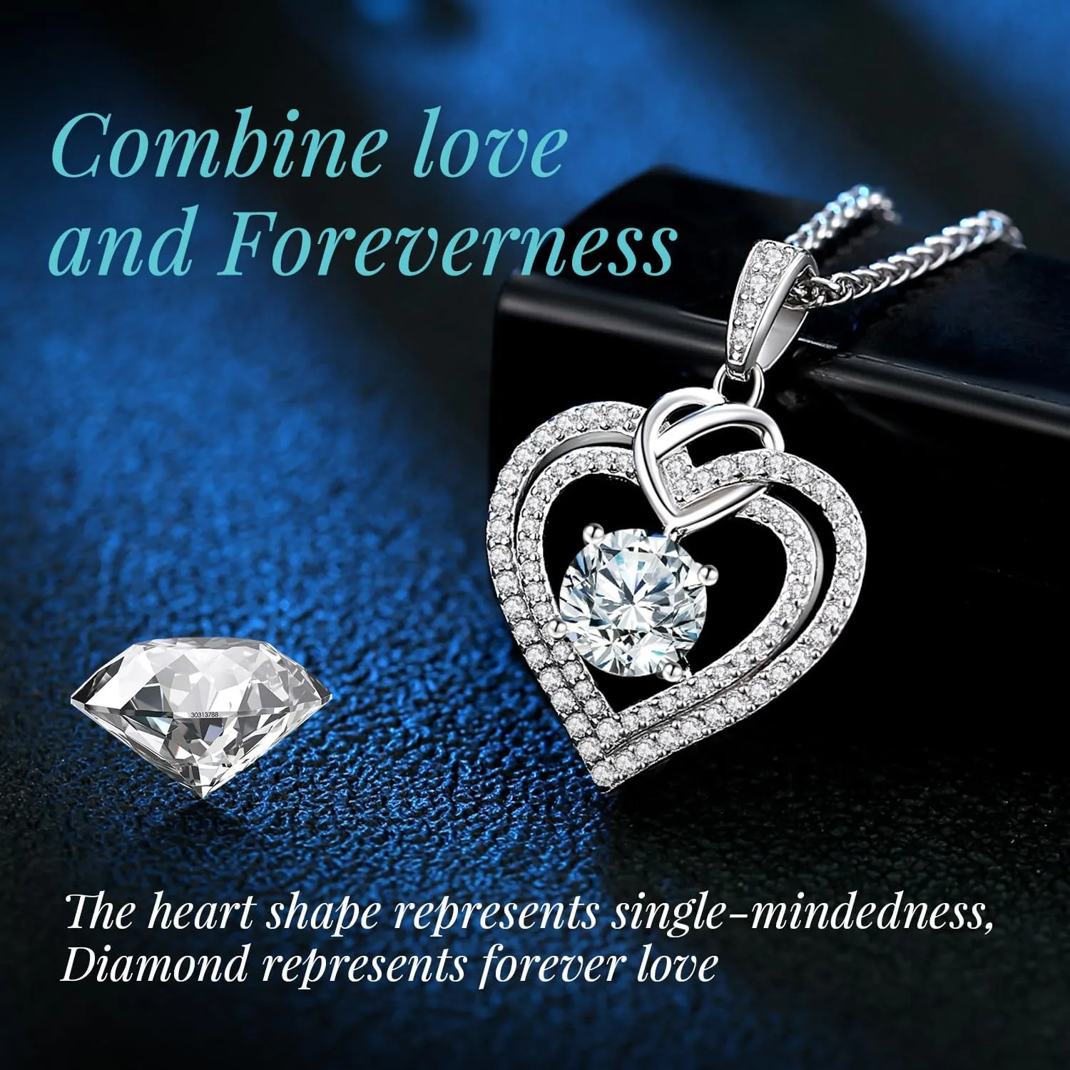 OOBEE Sparkling Love Heart Moissanite Necklaces for Women, D Color VVS Moissanite 925 Sterling Silver Fine Jewelry, Ideal Birthday Anniversary Christmas Gift for Women Wife Mom Girlfriend
