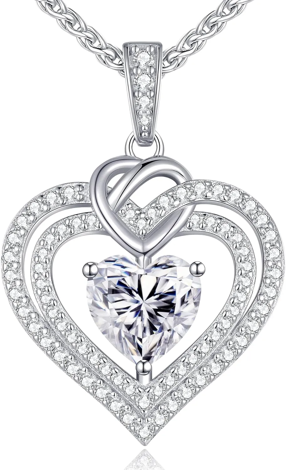 OOBEE Sparkling Love Heart Moissanite Necklaces for Women, D Color VVS Moissanite 925 Sterling Silver Fine Jewelry, Ideal Birthday Anniversary Christmas Gift for Women Wife Mom Girlfriend