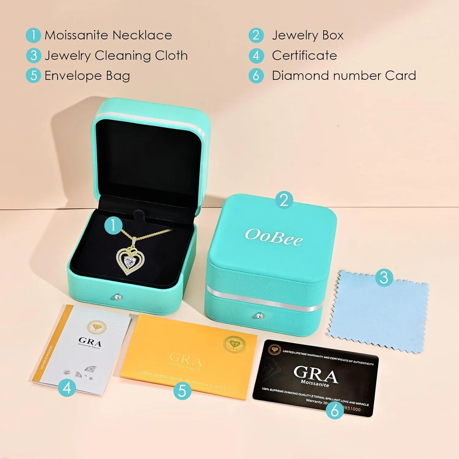 OOBEE Sparkling Love Heart Moissanite Necklaces for Women, D Color VVS Moissanite 925 Sterling Silver Fine Jewelry, Ideal Birthday Anniversary Christmas Gift for Women Wife Mom Girlfriend