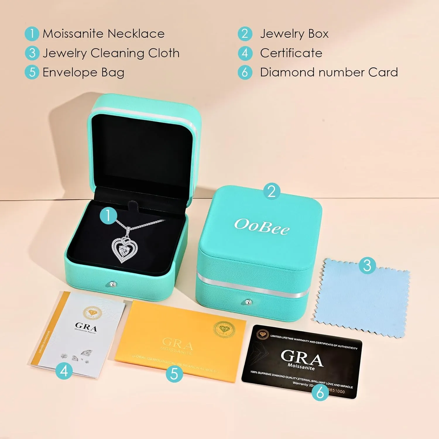 OOBEE Sparkling Love Heart Moissanite Necklaces for Women, D Color VVS Moissanite 925 Sterling Silver Fine Jewelry, Ideal Birthday Anniversary Christmas Gift for Women Wife Mom Girlfriend