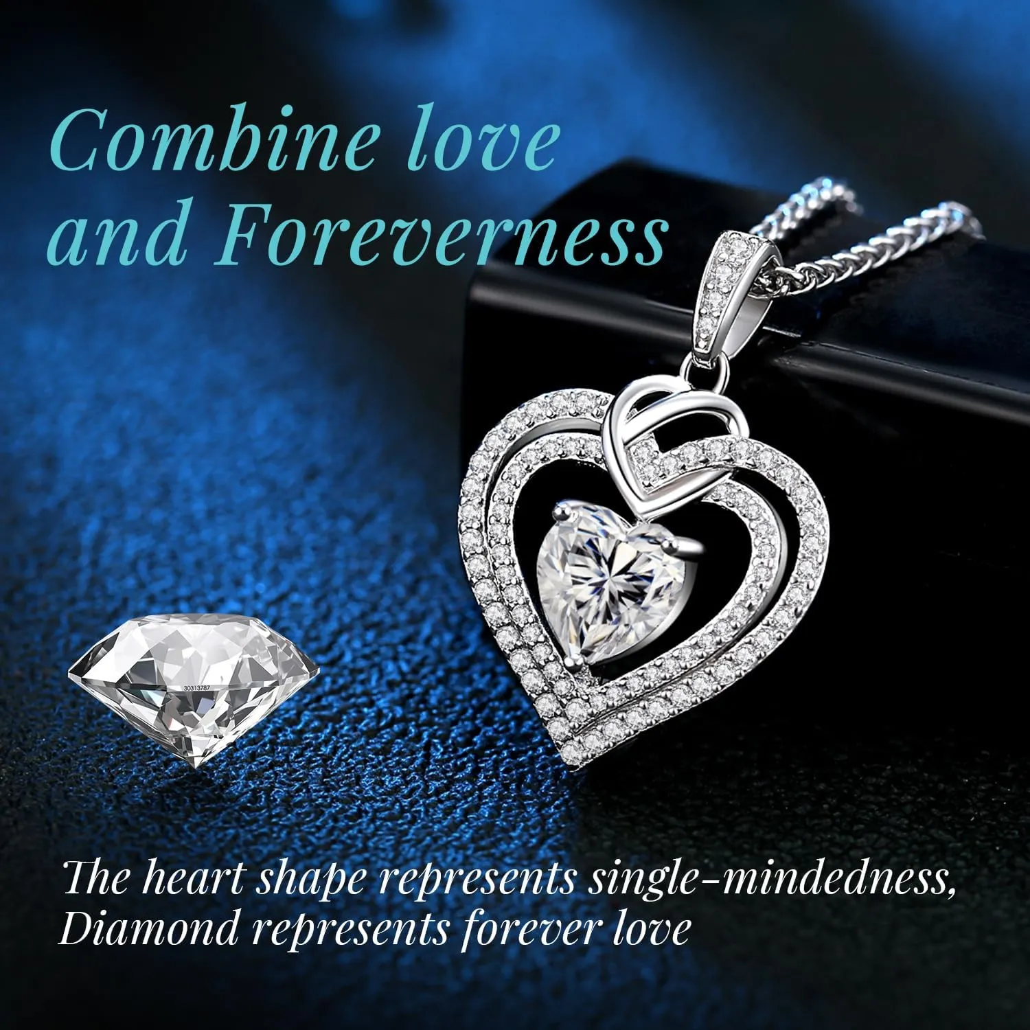 OOBEE Sparkling Love Heart Moissanite Necklaces for Women, D Color VVS Moissanite 925 Sterling Silver Fine Jewelry, Ideal Birthday Anniversary Christmas Gift for Women Wife Mom Girlfriend