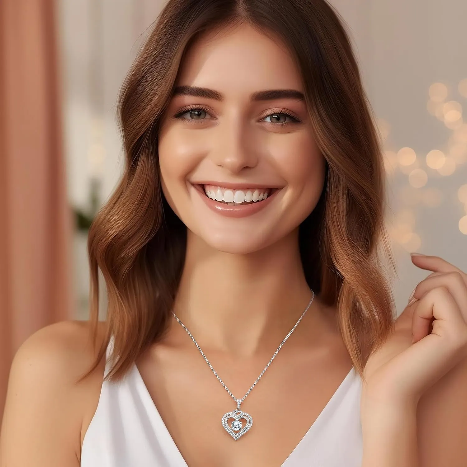 OOBEE Sparkling Love Heart Moissanite Necklaces for Women, D Color VVS Moissanite 925 Sterling Silver Fine Jewelry, Ideal Birthday Anniversary Christmas Gift for Women Wife Mom Girlfriend