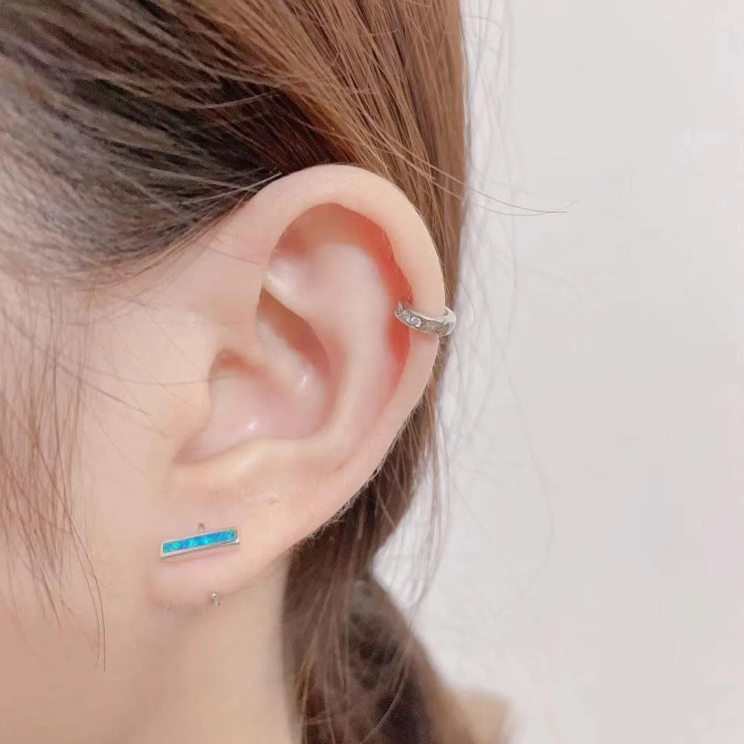 Opal Bar Half Hoop Earrings Minimalist Stick Small Huggie Hoop Earrings Blue Opal Cartilage Stud Earring Statement Hoops Tragus Piercing Earrings Fashion Jewelry Gifts for Women Girls BFF