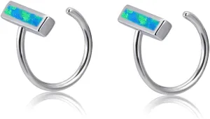 Opal Bar Half Hoop Earrings Minimalist Stick Small Huggie Hoop Earrings Blue Opal Cartilage Stud Earring Statement Hoops Tragus Piercing Earrings Fashion Jewelry Gifts for Women Girls BFF