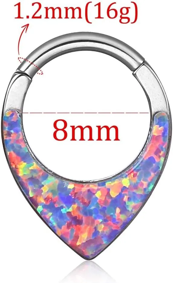 Opal Septum Rings 16G/8mm teardrop-nose rings Dainty Helix Daith Earrings for men/women 316L Stainless steel Daith Piercing Jewelry