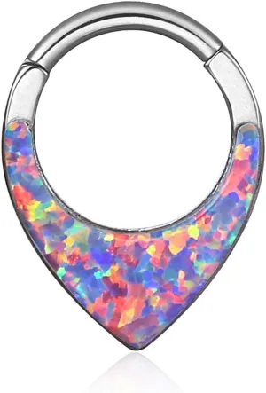 Opal Septum Rings 16G/8mm teardrop-nose rings Dainty Helix Daith Earrings for men/women 316L Stainless steel Daith Piercing Jewelry