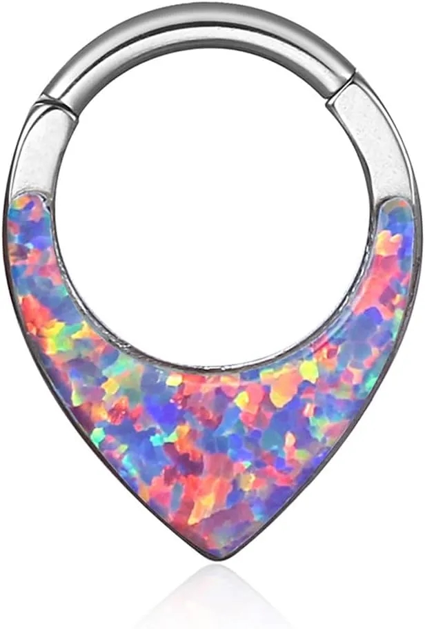 Opal Septum Rings 16G/8mm teardrop-nose rings Dainty Helix Daith Earrings for men/women 316L Stainless steel Daith Piercing Jewelry