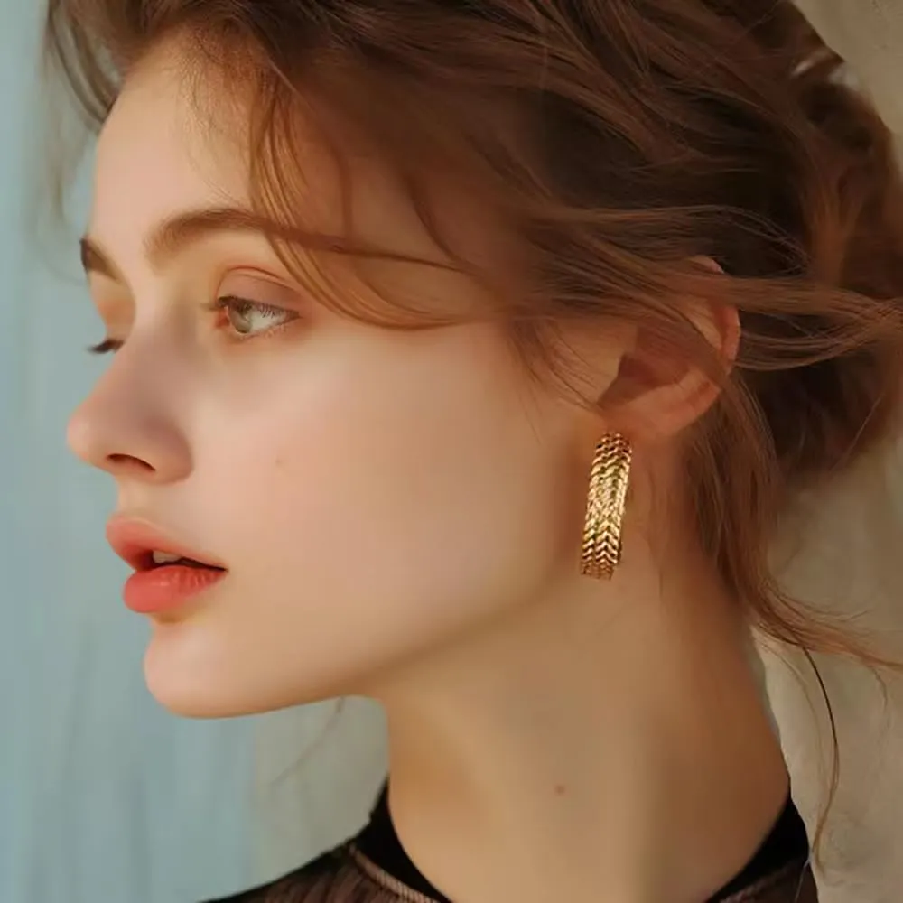 Open Hoop Earrings - C Shaped Hypoallergenic Gold-Plated Titanium Hoop Earring