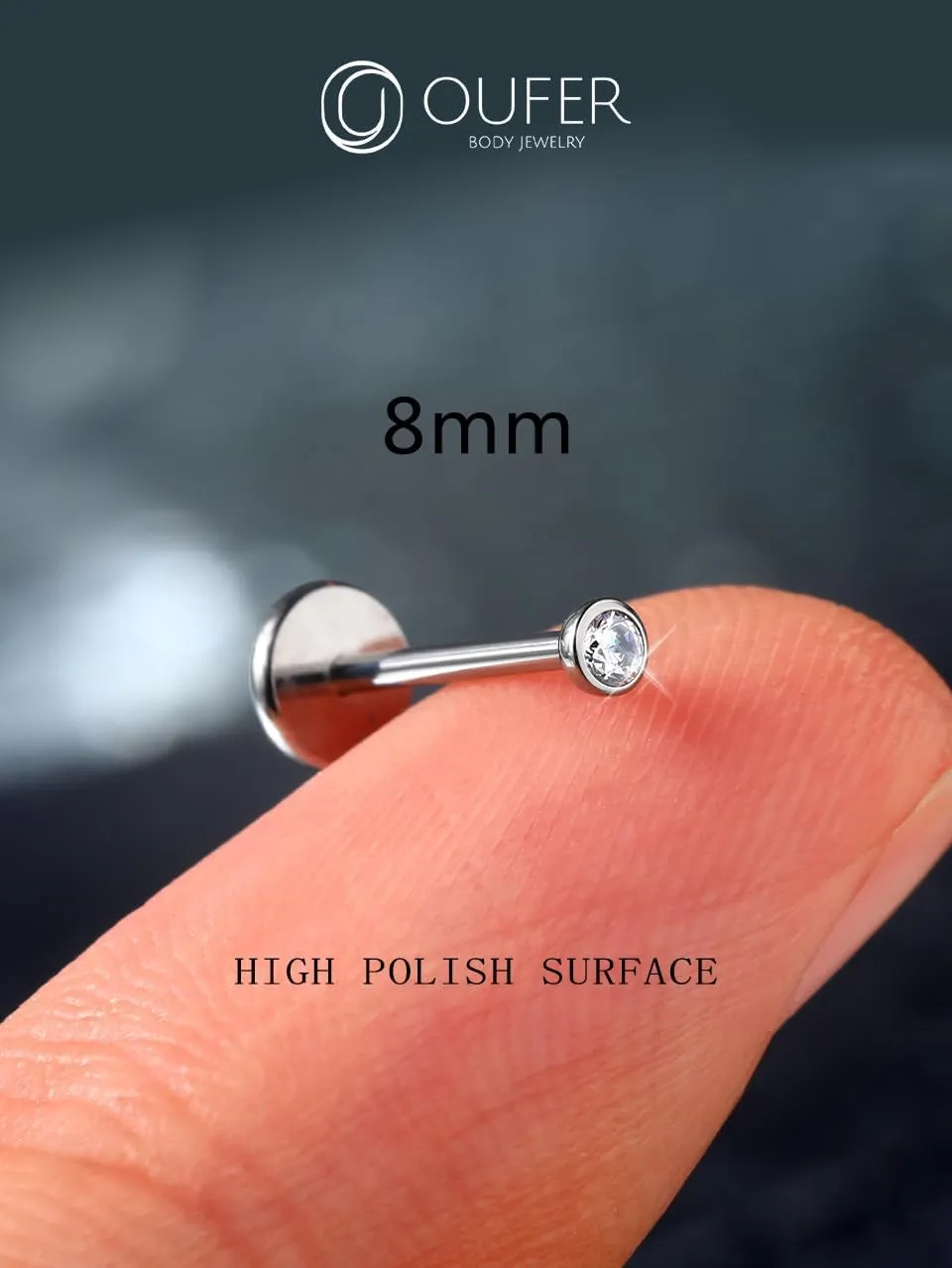 OUFER 2Pcs 20G/18G/16G G23 Titanium Threadless Nose Stud Earrings Flat Back Tiny CZ Small Nose Helix Cartilage Tragus Conch Labret Medusa Monroe Piercing Jewelry for Women Men
