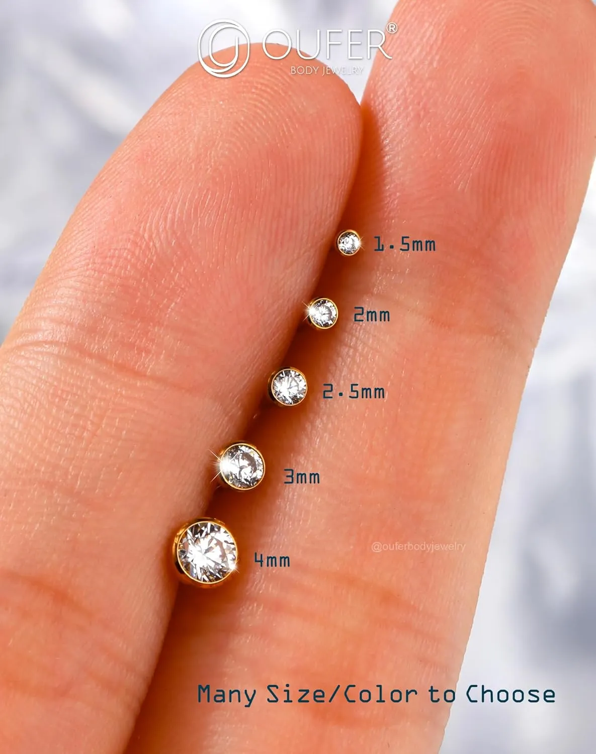 OUFER 2Pcs 20G/18G/16G G23 Titanium Threadless Nose Stud Earrings Flat Back Tiny CZ Small Nose Helix Cartilage Tragus Conch Labret Medusa Monroe Piercing Jewelry for Women Men