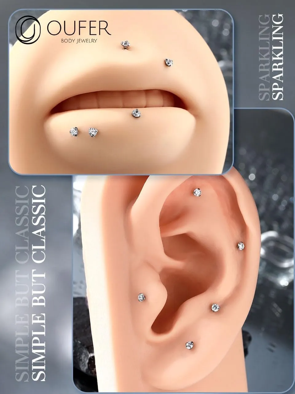 OUFER 2PCS Nose Piercings, G23 Solid Titanium Threadless Nose Rings 20G, Clear Tiny CZ Nose Stud Flat Back Nose Nostril Piercing Jewelry for Women Men