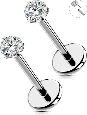 OUFER 2PCS Nose Piercings, G23 Solid Titanium Threadless Nose Rings 20G, Clear Tiny CZ Nose Stud Flat Back Nose Nostril Piercing Jewelry for Women Men