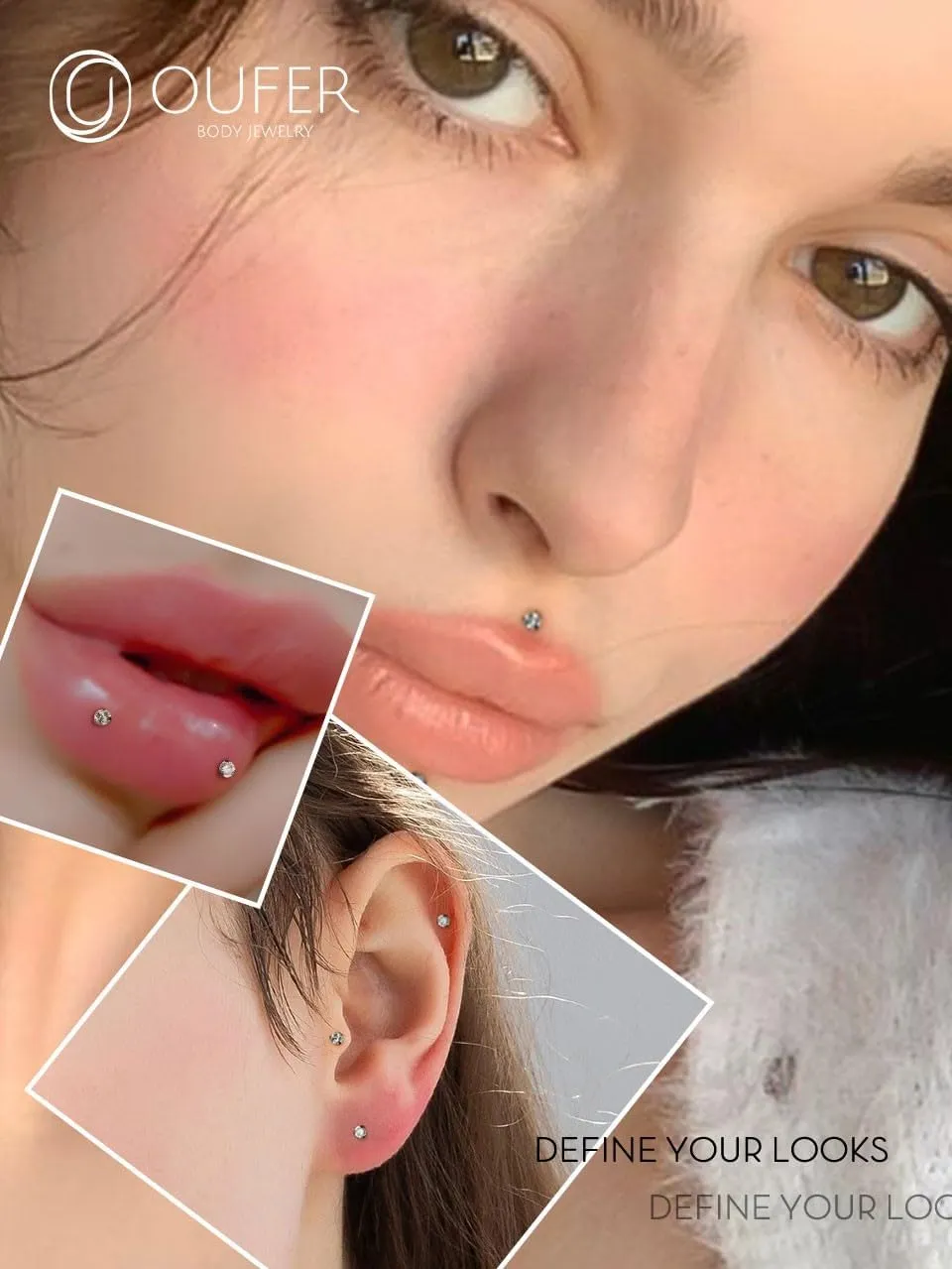 OUFER 2PCS Nose Piercings, G23 Solid Titanium Threadless Nose Rings 20G, Clear Tiny CZ Nose Stud Flat Back Nose Nostril Piercing Jewelry for Women Men