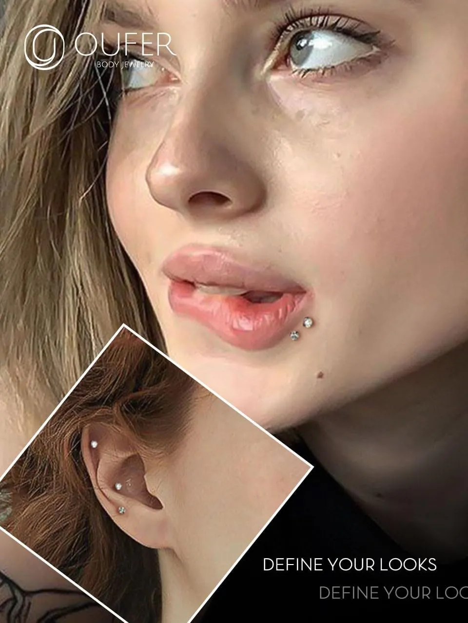 OUFER 2PCS Nose Piercings, G23 Solid Titanium Threadless Nose Rings 20G, Clear Tiny CZ Nose Stud Flat Back Nose Nostril Piercing Jewelry for Women Men