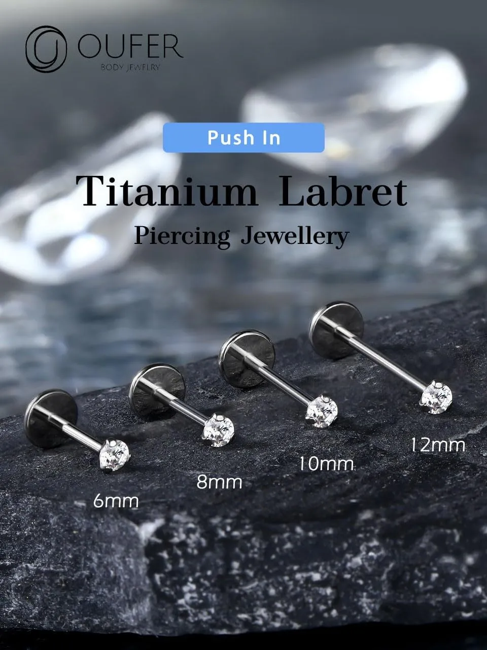 OUFER 2PCS Nose Piercings, G23 Solid Titanium Threadless Nose Rings 20G, Clear Tiny CZ Nose Stud Flat Back Nose Nostril Piercing Jewelry for Women Men