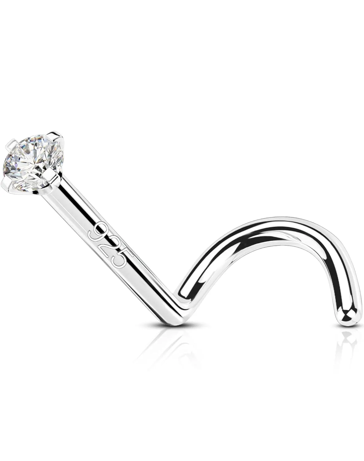OUFER 925 Sterling Silver Nose Rings, Screw Shaped Nose Studs, 20G Nostril Piercing Jewelry, 1.5mm Round CZ Nose Rings Studs, Tiny Nose Piercing Jewelry, Nose Rings For Women Men