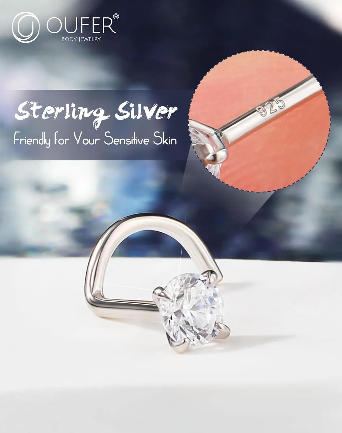 OUFER 925 Sterling Silver Nose Rings, Screw Shaped Nose Studs, 20G Nostril Piercing Jewelry, 3mm Round CZ Nose Rings Studs, Nose Piercing Jewelry, Nose Rings For Women Men