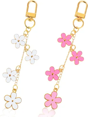 Ouligay 2Pcs Daisy Flower Keychain for Women, Gold Aesthetic Key Chain Accessories for Women, Small Women Keychain for Handbag Bag, Earphone Case Decoration, Purse Accessories