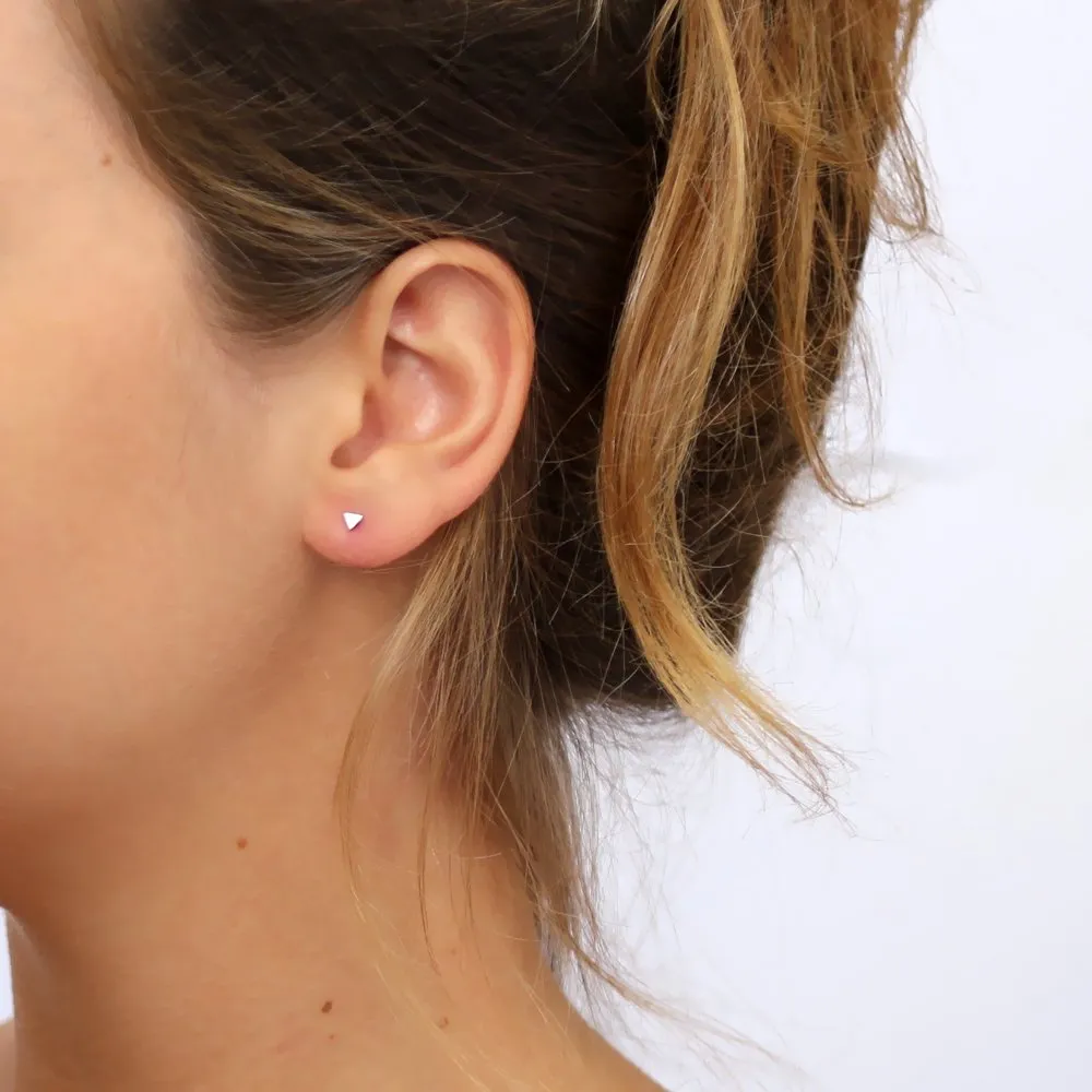 Pair of Tiny Triangle Stud Earrings, Minimalist Geometric Studs, 925 Sterling Silver, Fits as First Second and Third Earring, 3.5mm 0.14 Inches, Handmade Unisex Jewelry for Women and Men by Sigalagia