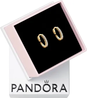 PANDORA Timeless Sparkling Huggie Hoop Earrings - Gift for Her - PANDORA Shine 14k Gold-Plated Earrings with Cubic Zirconia - With Gift Box