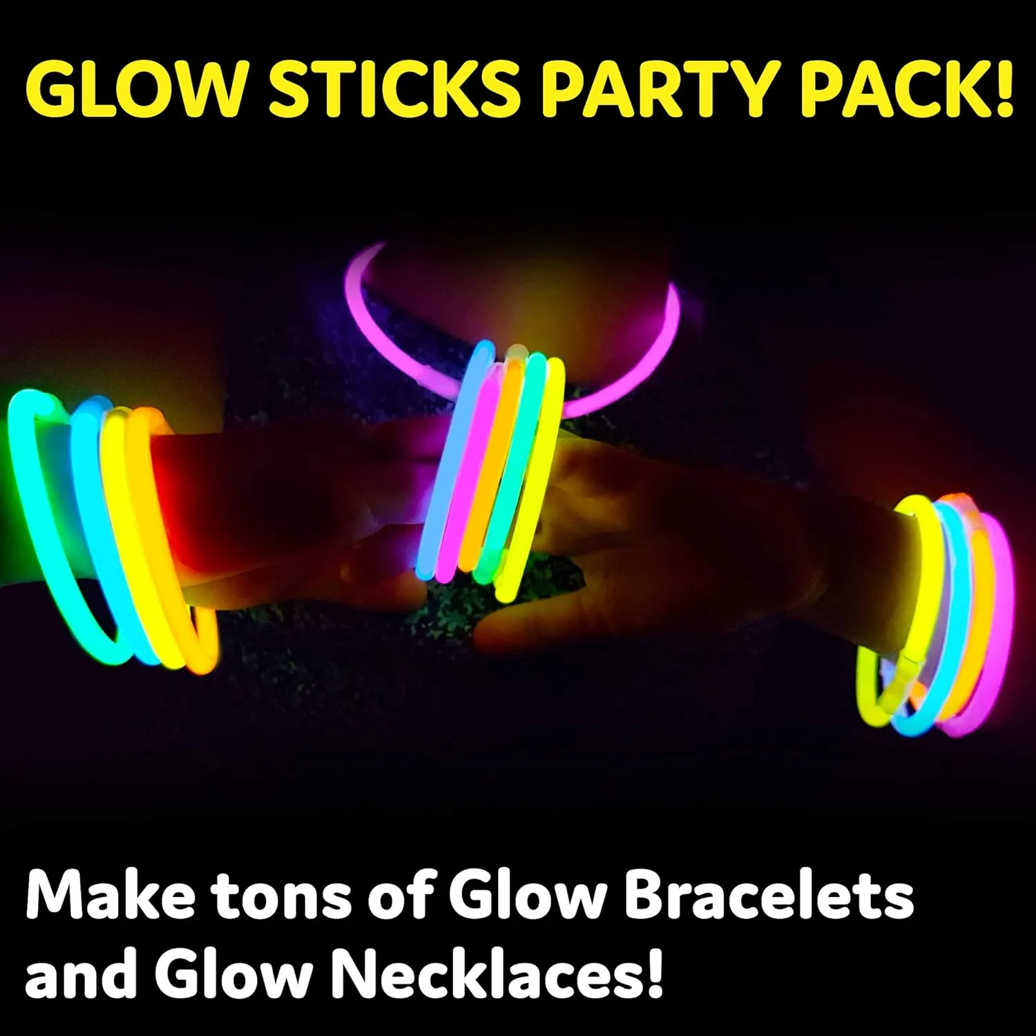 PartySticks Glow Sticks Party Supplies 100pk - 8 Inch Glow in the Dark Light Up Sticks Party Favors, Glow Decorations, Neon Party Glow Necklaces and Glow Bracelets with Connectors
