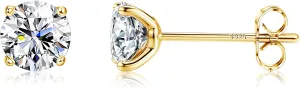 PATISORNA 925 Sterling Silver 5mm Long Post Cubic Zirconia Stud Earrings for Women Men, CZ Studs Earrings Hypoallergenic