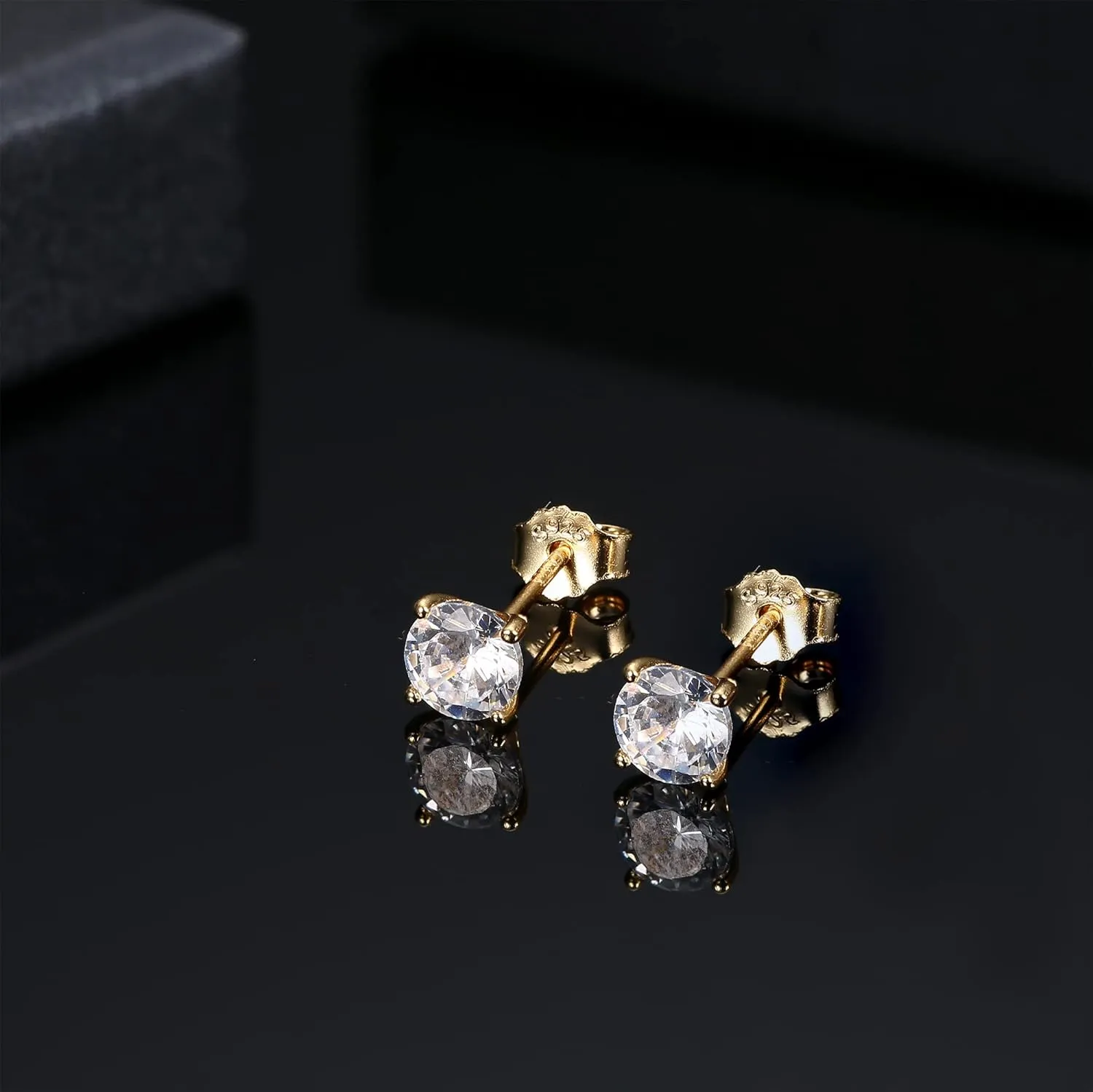 PATISORNA 925 Sterling Silver 5mm Long Post Cubic Zirconia Stud Earrings for Women Men, CZ Studs Earrings Hypoallergenic