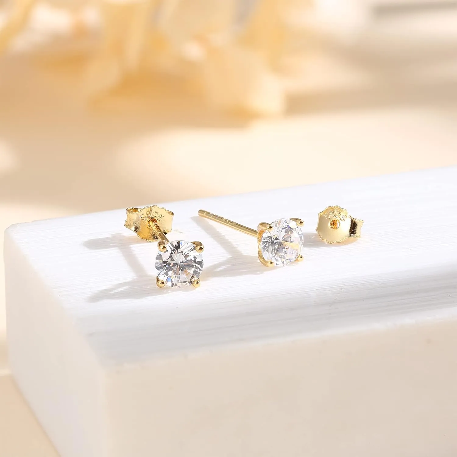 PATISORNA 925 Sterling Silver 5mm Long Post Cubic Zirconia Stud Earrings for Women Men, CZ Studs Earrings Hypoallergenic