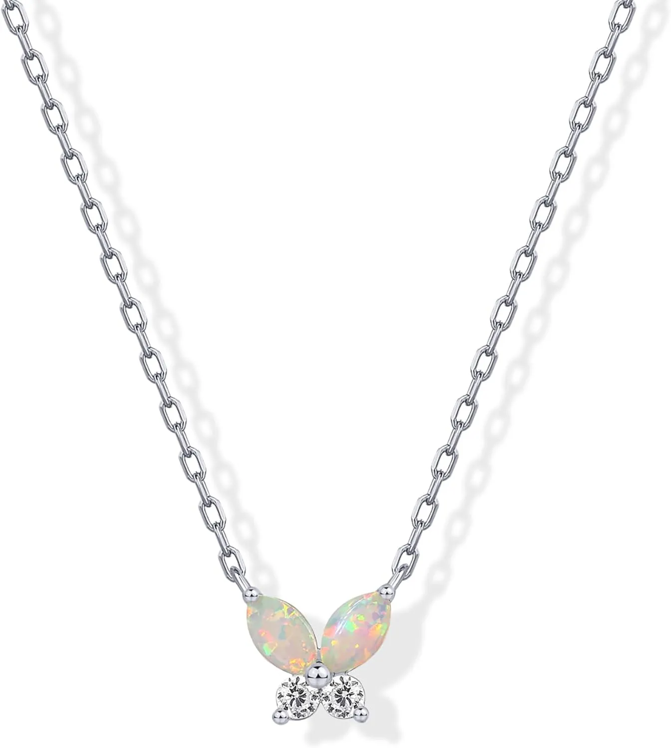PAVOI 14K Gold Plated Opal Pendant Necklaces for Women | Created Opal Cubic Zirconia Dainty Necklace | Butterfly Round Triangle Antler Bar Pendants