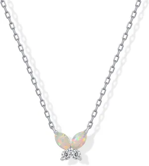 PAVOI 14K Gold Plated Opal Pendant Necklaces for Women | Created Opal Cubic Zirconia Dainty Necklace | Butterfly Round Triangle Antler Bar Pendants