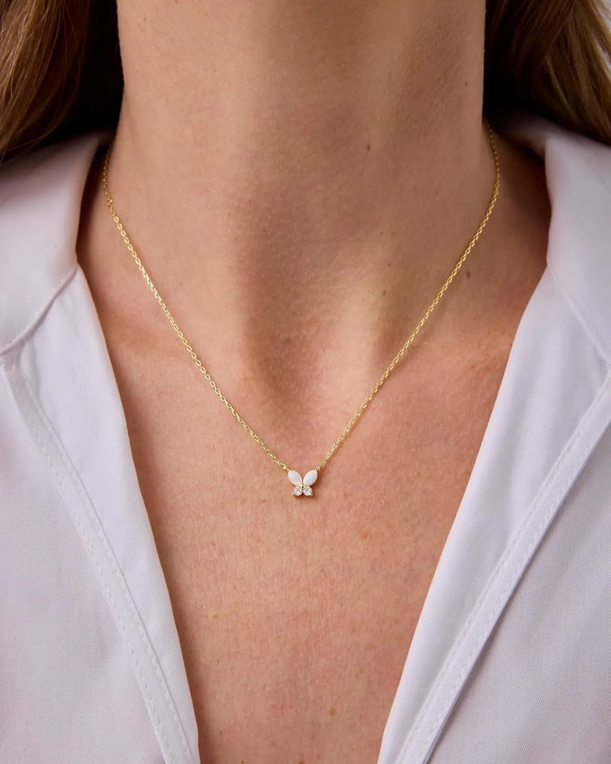PAVOI 14K Gold Plated Opal Pendant Necklaces for Women | Created Opal Cubic Zirconia Dainty Necklace | Butterfly Round Triangle Antler Bar Pendants