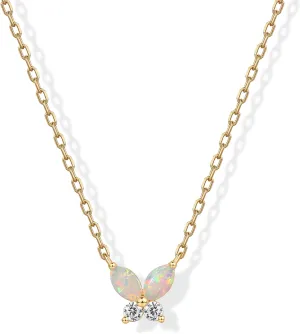 PAVOI 14K Gold Plated Opal Pendant Necklaces for Women | Created Opal Cubic Zirconia Dainty Necklace | Butterfly Round Triangle Antler Bar Pendants