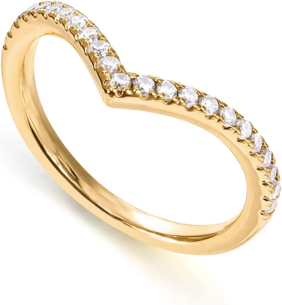 PAVOI 14K Gold Plated Sparkling Wishbone 'V' Ring for Women with Cubic Zirconia