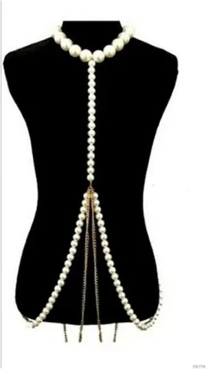 Pearl Alloy Necklace Body Chain Hand Beaded Original Design Imitation Pearl Shoulder Chain Jewelry