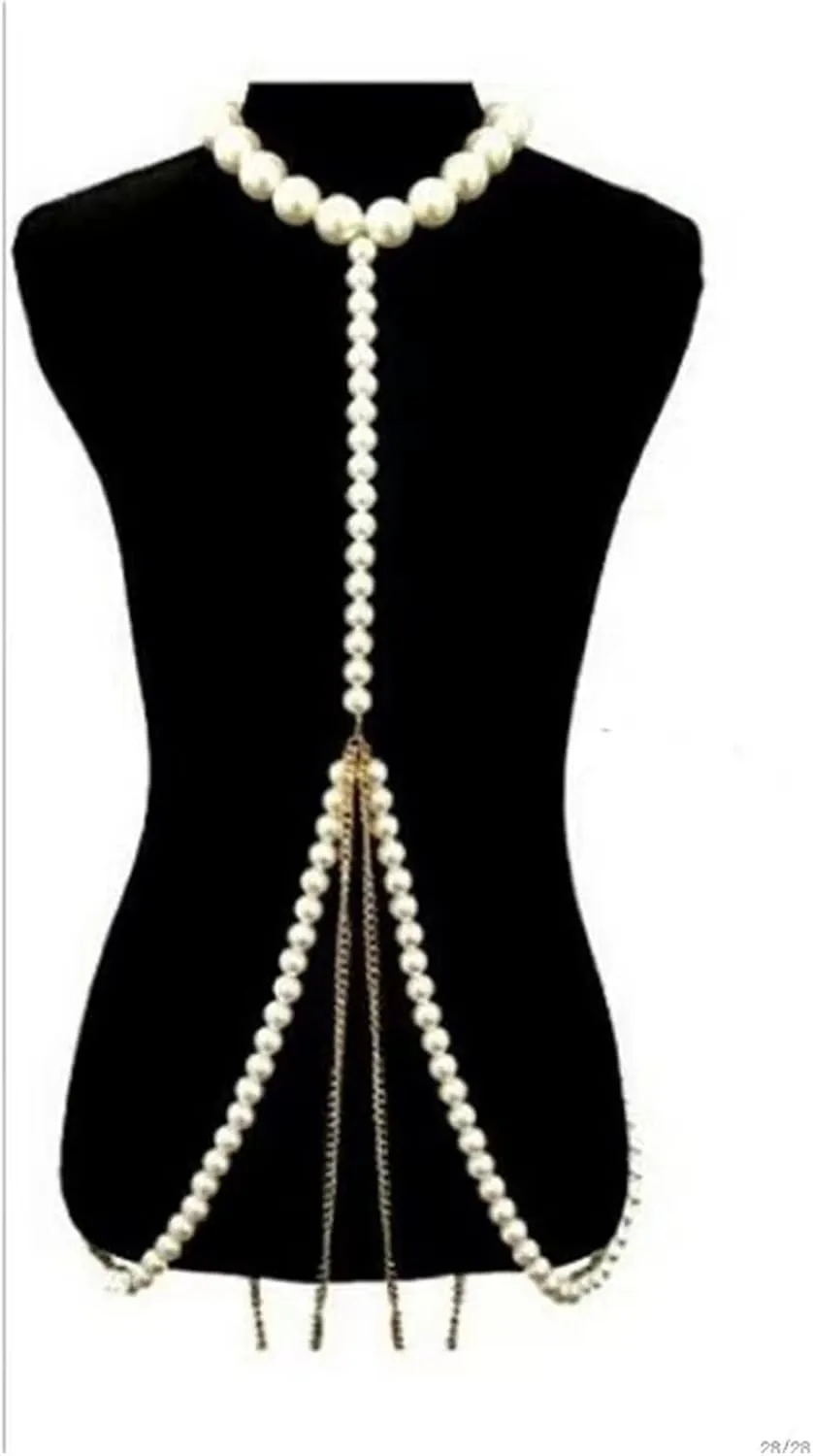 Pearl Alloy Necklace Body Chain Hand Beaded Original Design Imitation Pearl Shoulder Chain Jewelry