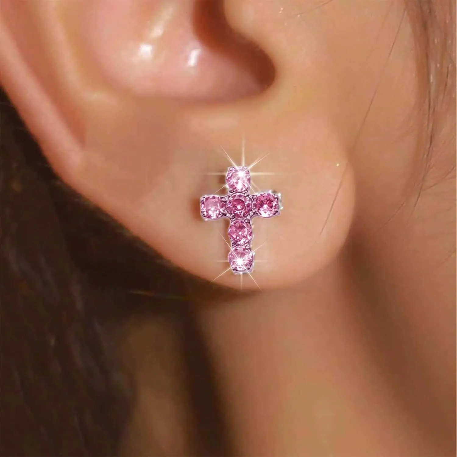 Pearl Cross Earrings for Women Cross Hoop Earrings