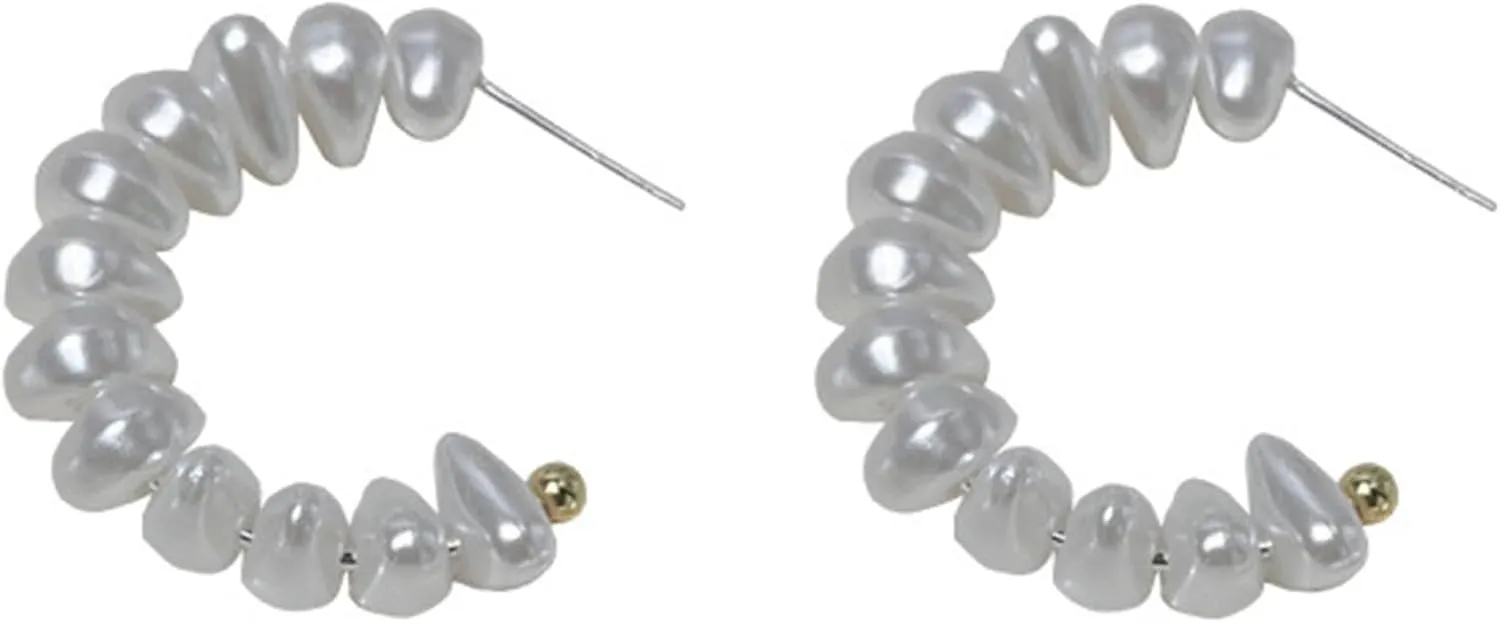 Pearl Earrings Pearl Hoop Earrings for Women Hypoallergenic Sterling Silver Post Hoops Circle Pearls Earrings Gold Silver Thin Dangle Earrings Elegant Women Wedding Jewelry Gift