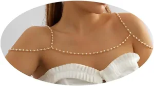 Pearl Shoulder Chain Gold Body Chain Jewelry Adjustable Beach Bikini Shoulder Chains Wedding Party Nightclub Body Accessories Jewelry for Women and Girls