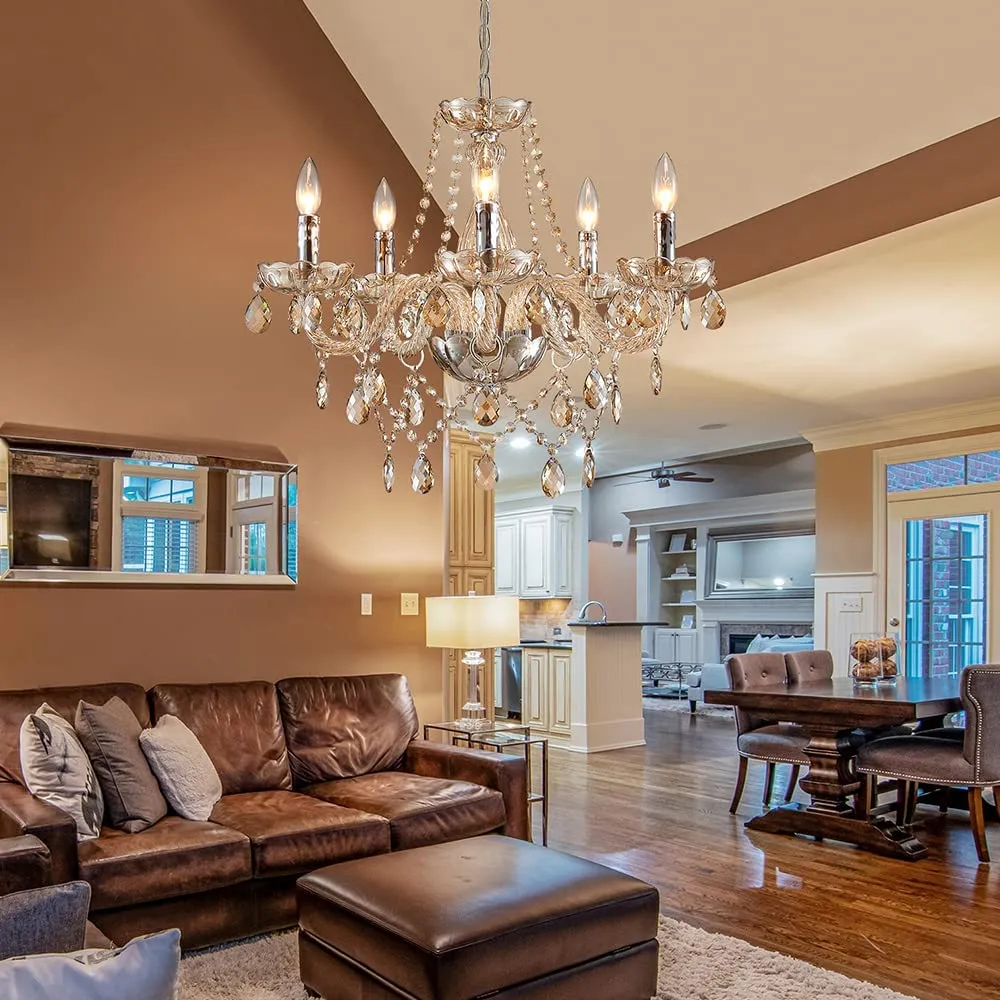 Pendant Ceiling with 5-Light, Champagne Crystal Chandelier