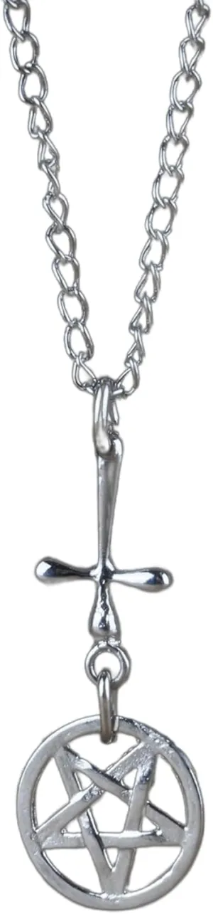 Pentagram & Pentacle Necklace Collection  Silver Color Inverted Pentagram, Upright Cross Pentacle & Reversed 5 point star Designs, Gothic Wiccan Jewelry for Men & Women