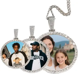 Personalized Circle Chain Big Pendant Picture Chain Custom Pendant for Men Women Oversized Photo with Cubic Zirconia Hip-hop Jewelry for Friends Lovers Family