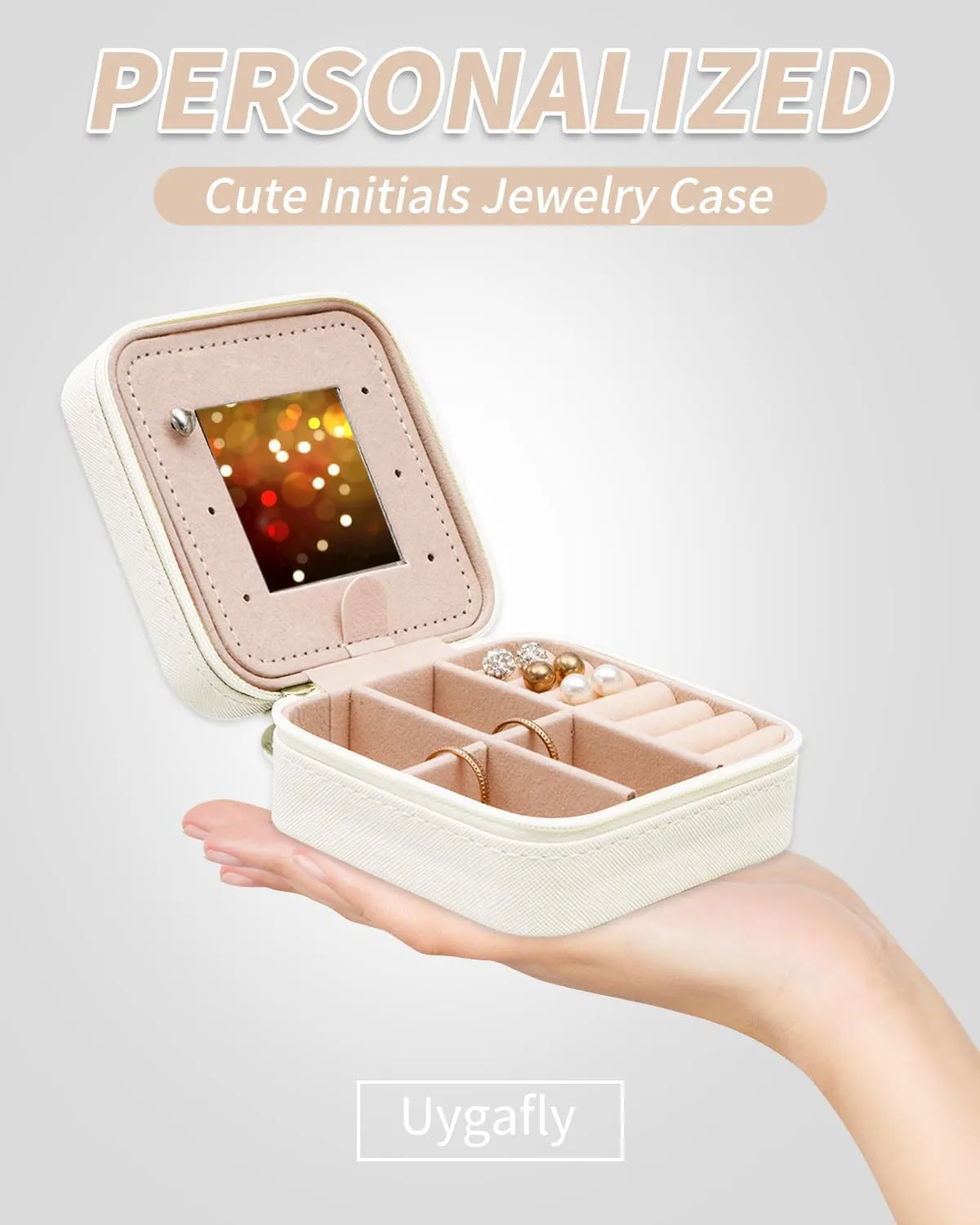 Personalized Jewelry Case for Women Girls - Fashion Small Jewelry Boxes - Trendy Travel Jewelry Organizer with Initials Letter - Teen Gifts - Cream Box | White S