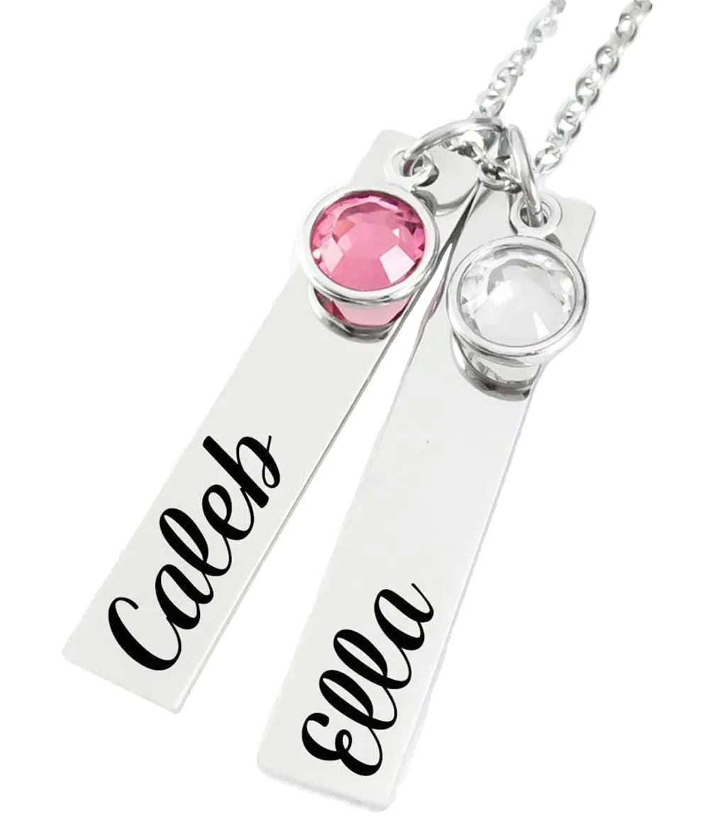 Personalized Mothers Day Bar Necklace - Layered Kids Name Pendants - Birthstone Crystals - Personalized Custom Mommy Jewelry - Grandma -Nana - Mom