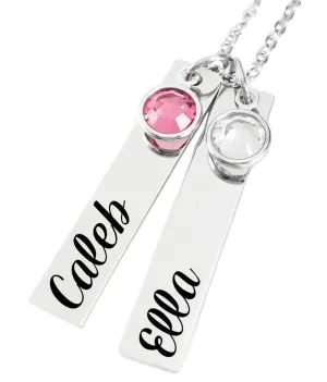 Personalized Mothers Day Bar Necklace - Layered Kids Name Pendants - Birthstone Crystals - Personalized Custom Mommy Jewelry - Grandma -Nana - Mom
