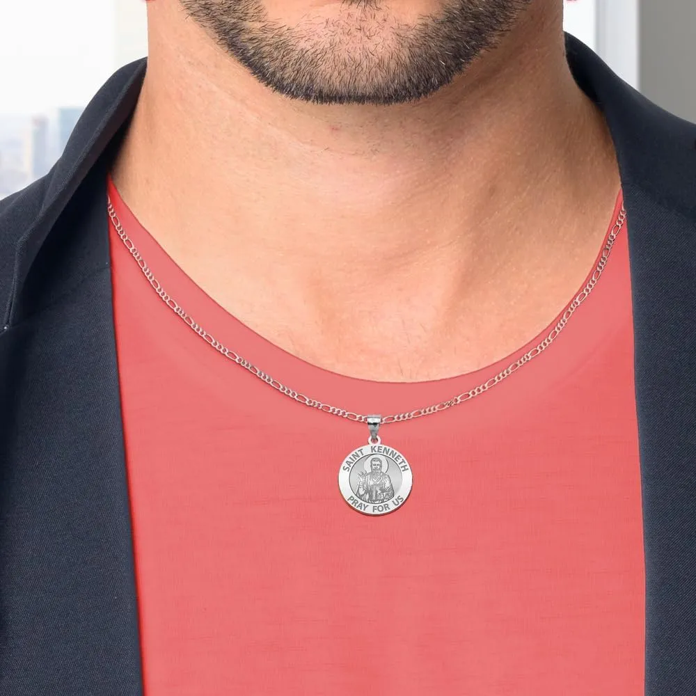 PicturesOnGold.com Saint Kenneth Religious Medal - Sterling Silver and 10K or 14k Gold - Round Pendants Protection Jewelry Christian Gifts for Men & Women