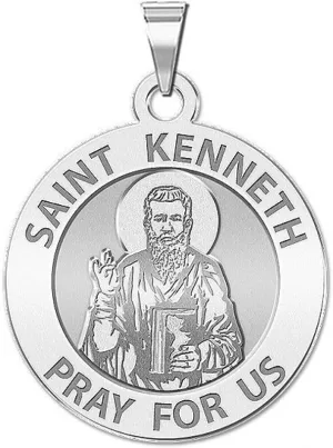 PicturesOnGold.com Saint Kenneth Religious Medal - Sterling Silver and 10K or 14k Gold - Round Pendants Protection Jewelry Christian Gifts for Men & Women