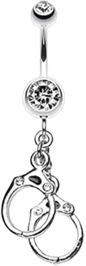 Pierced Owl - Dangling Handcuffs Sparkling Crystal Stainless Steel Belly Button Ring